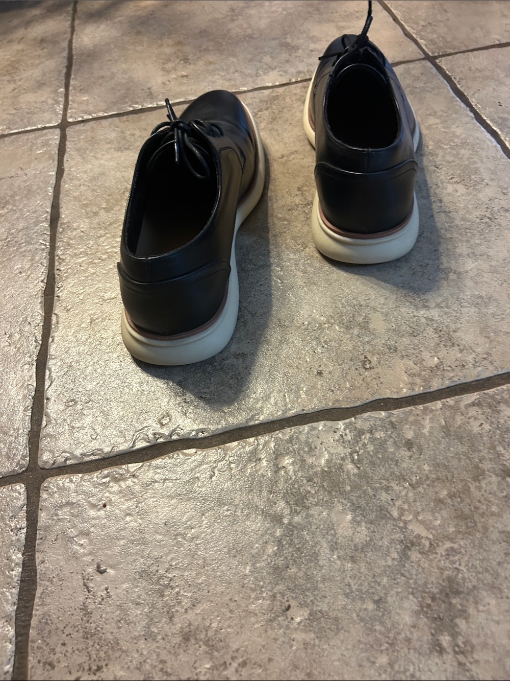 Men's Black Leather Derby Shoes with White Sole - Picture 5 of 7